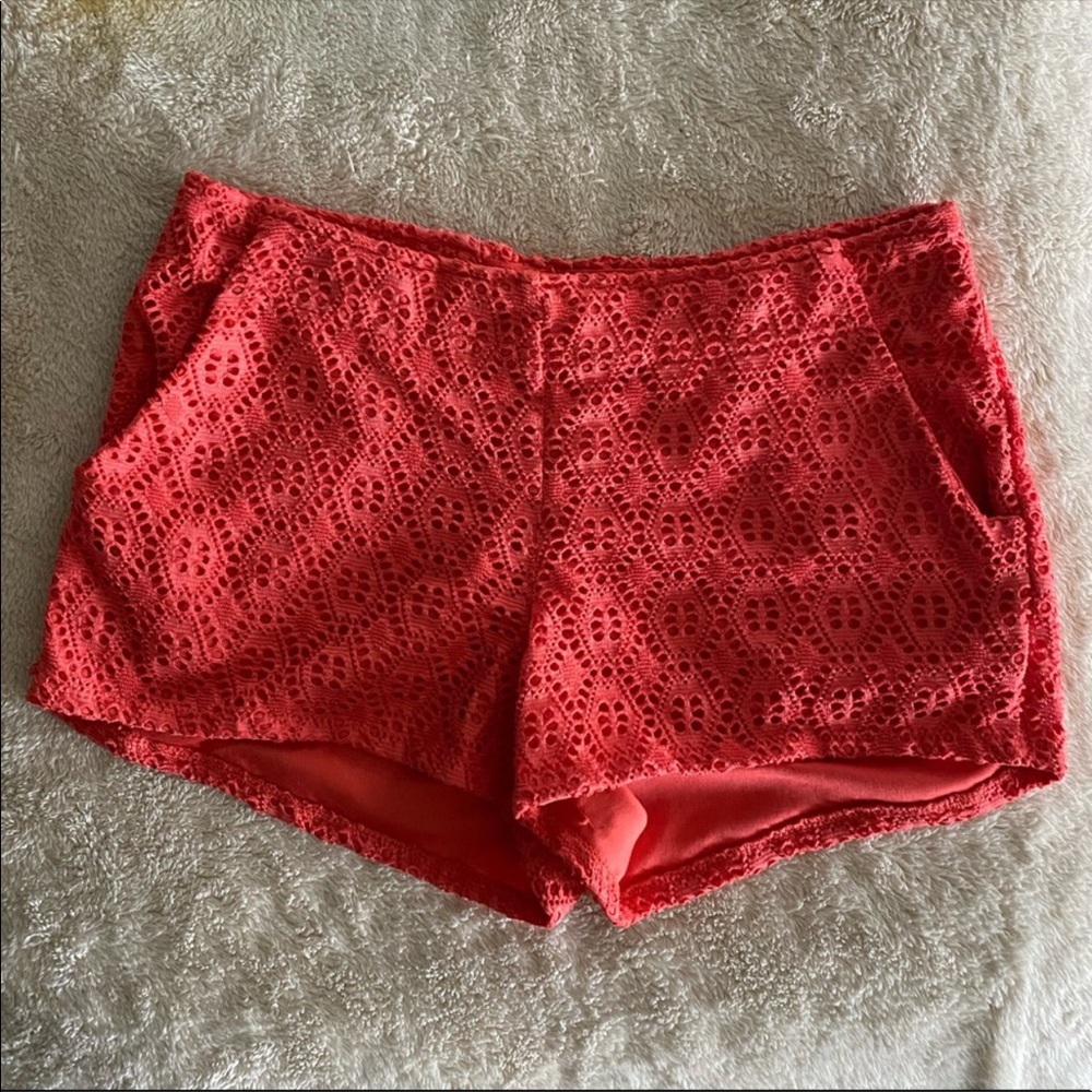 Rewind Eyelet Coral-Orange Shorts